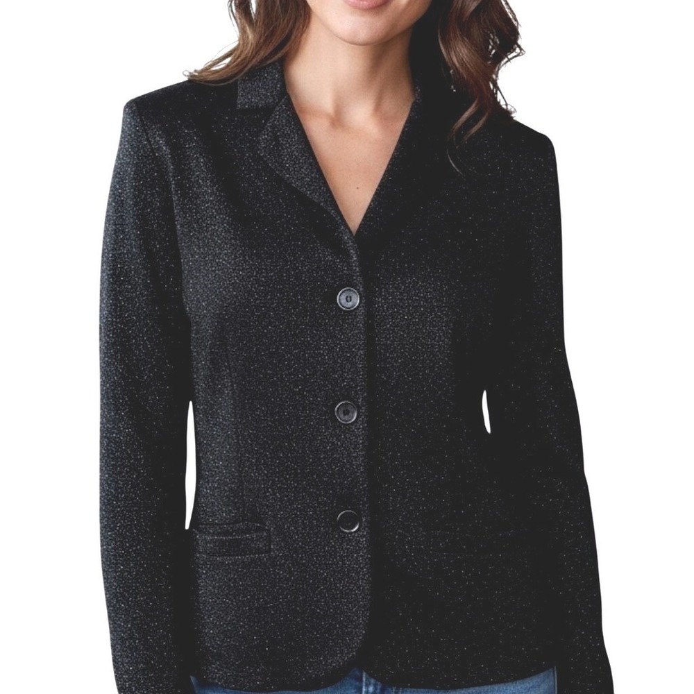 Agnes B Paris Designer Black Shimmer Jacket Women Size 2 90s Y2K Retro Glam Rock